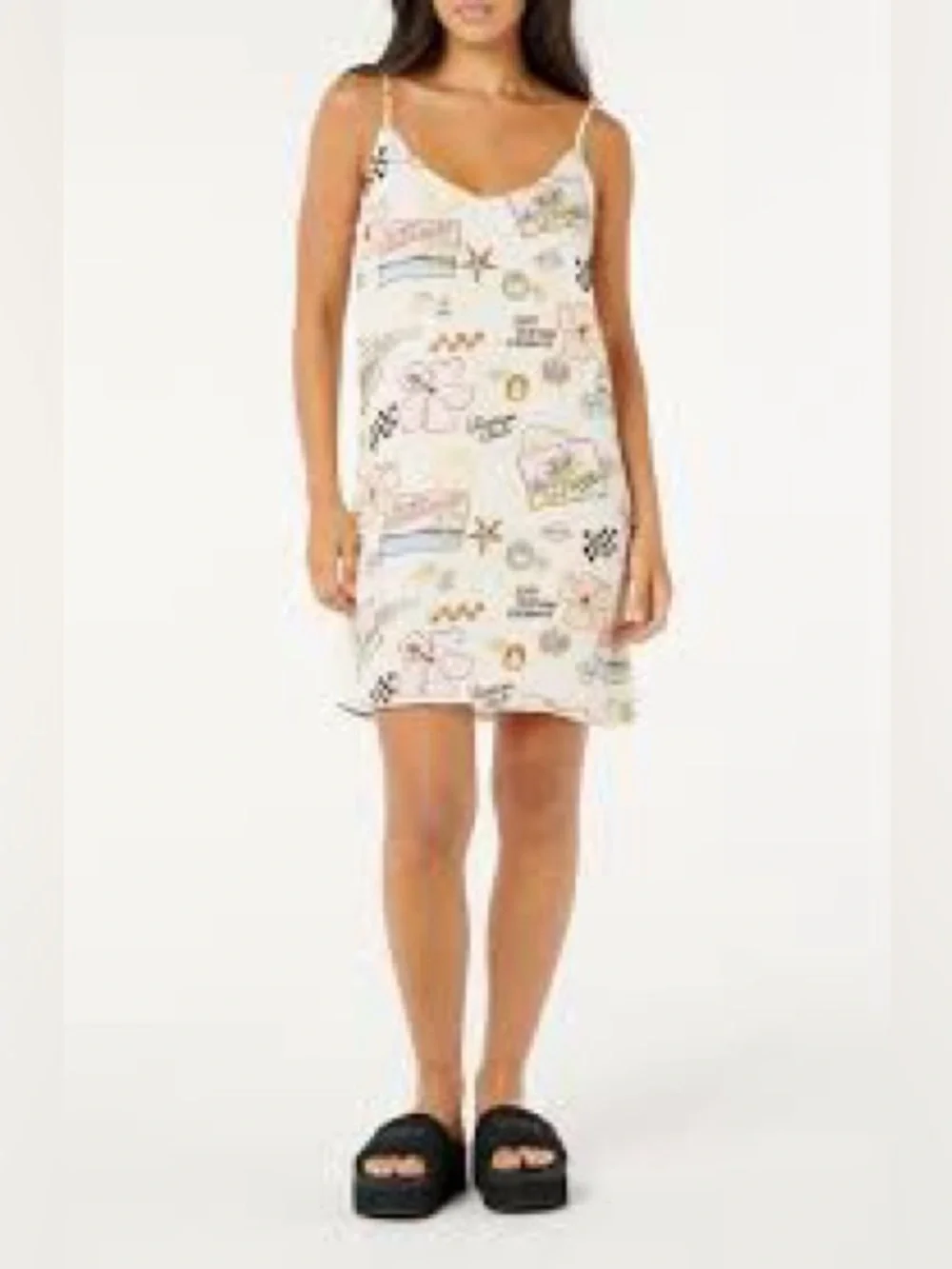 Rip Curl Cream Tropical Print Slip Dress